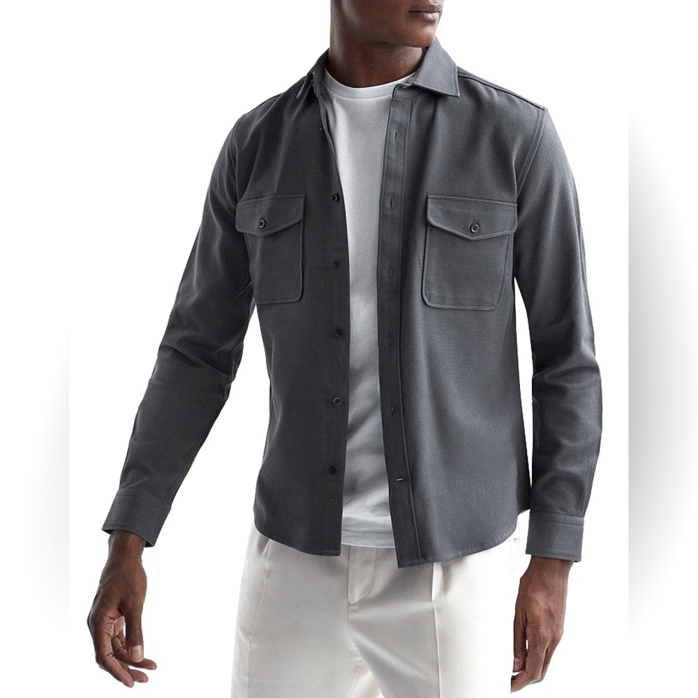 Reiss Long Sleeve Textured Canvas Overshirt